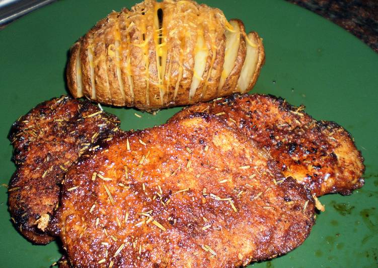 Rosemary fan potato and pork chop