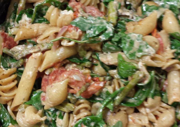 Roasted Asparagus and Cherry Tomato Penne Pasta with Goat Cheese