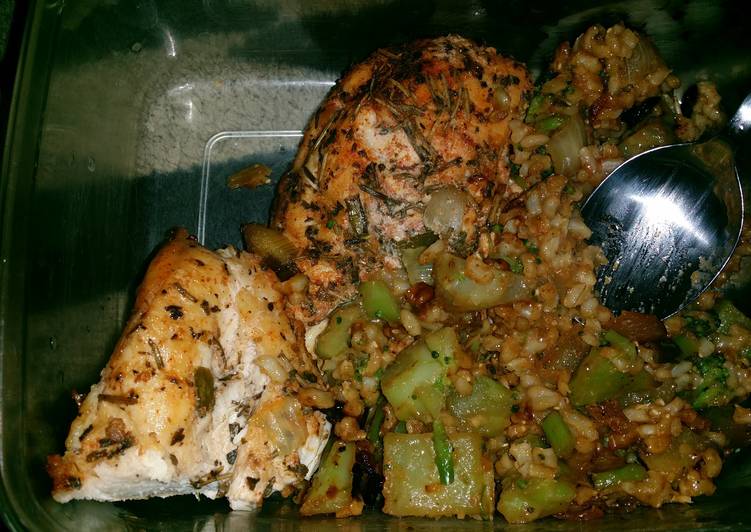 Balsamic vinaigrette marinade chicken breasts with brown rice an