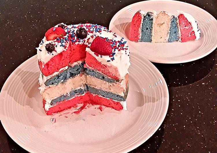 White Butter Cake with Patriotic Stripes