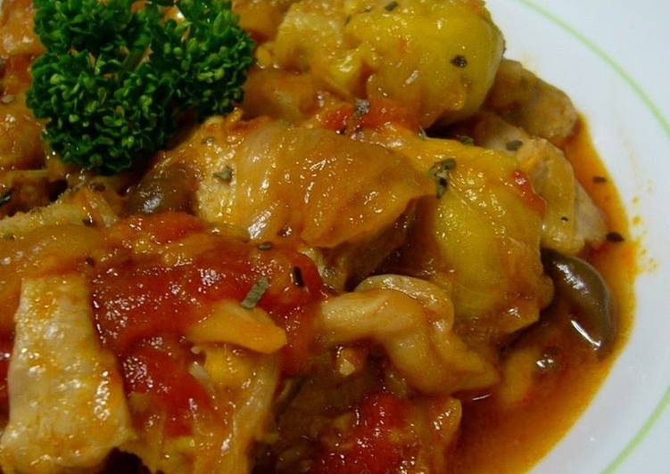 Use a Pressure Cooker - Simmered Chicken and Pork with Tomatoes