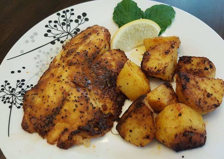 Grilled fish and potatoes