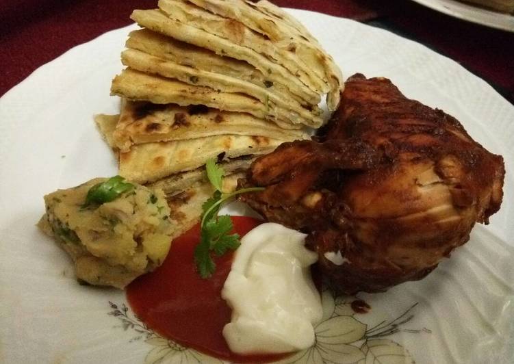 Potato Paratha(আলুর পরোটা) with Spicy Chicken
