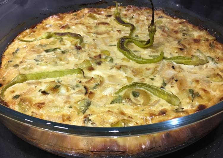 Crustless Leek Quiche with blue cheese and chillies