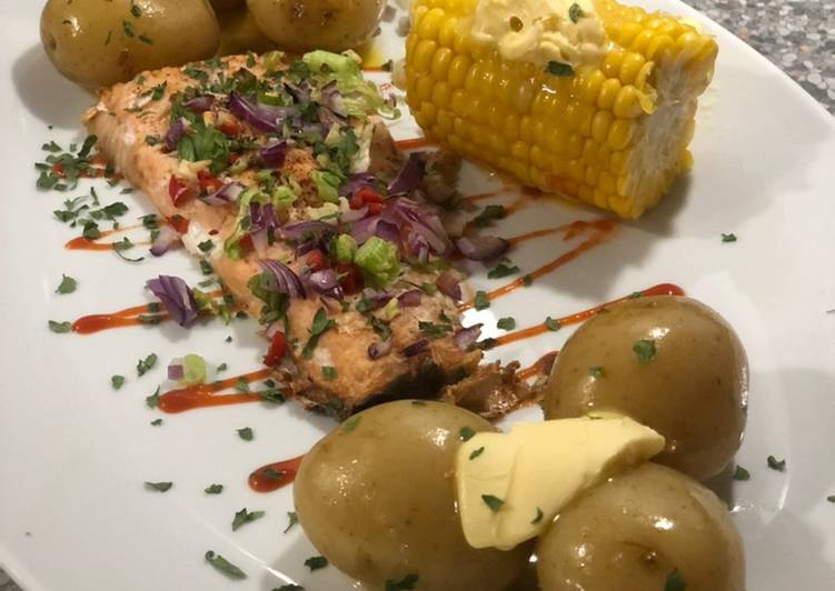 Light Chilli Salmon With Baby Potatoes