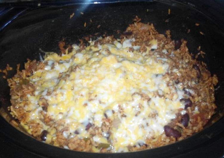 Mexican Casserole with ground beef in slow cooker